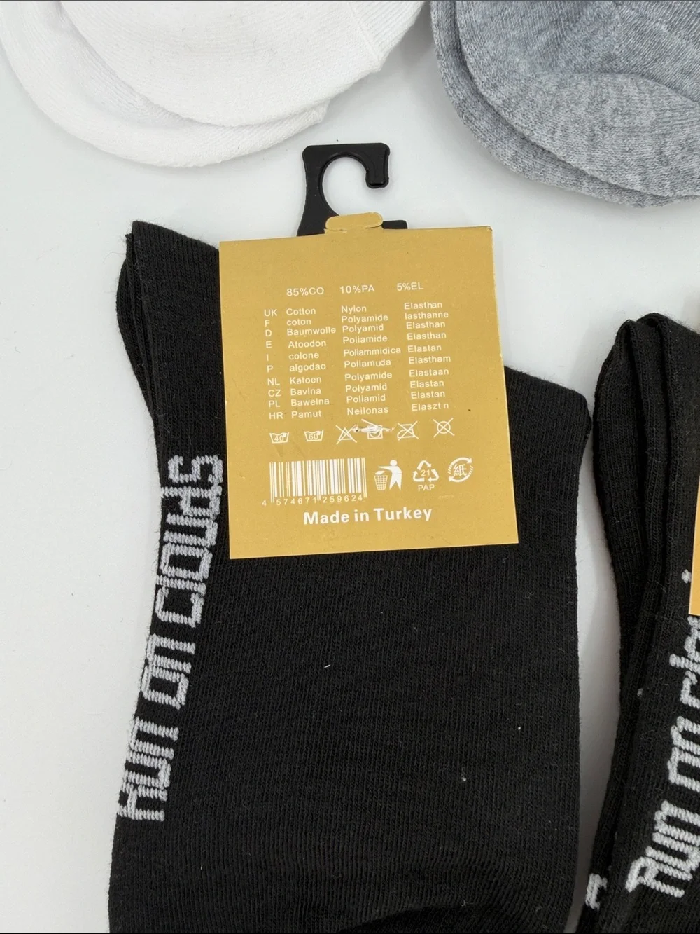On Running Logo Mid Socks 5 Pairs — White, Gray, Black